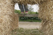 Boy climbing in hay bales Boy climbing in hay bales