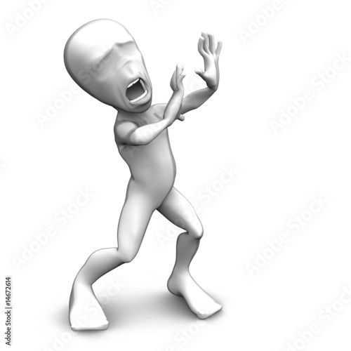 Illustration: 3d little person who very frightened, trembling in fear 3d little person who very frightened, trembling in fear