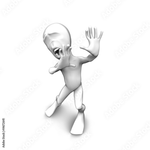Illustration: 3d little person who very frightened, trembling in fear 3d little person who very frightened, trembling in fear