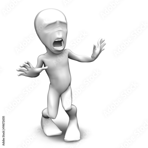 Illustration: 3d little person who very frightened, trembling in fear 3d little person who very frightened, trembling in fear