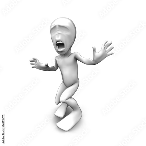 Illustration: 3d little person who very frightened, trembling in fear 3d little person who very frightened, trembling in fear