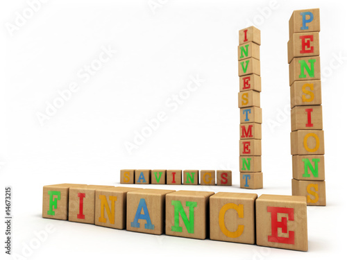 Illustration: Finance concept - Child's play building blocks Finance concept - Child's play building blocks