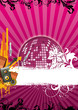 rosa Eventflyer mit Spiegelkugel und Musikboxen