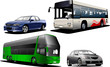 Two buses and two cars on the road. Vector illustration Two buses and two cars on the road. Vector illustration