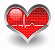 Red glossy heart with ECG