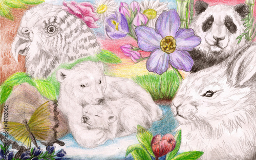Illustration: Family of many different animals Family of many different animals