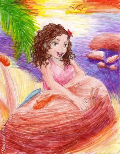 Illustration: Young girl in dress in dress Young girl in dress in dress