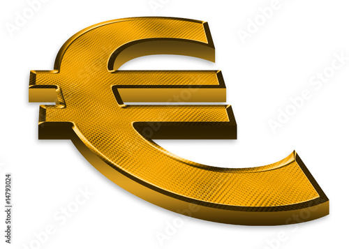Illustration: 3d golden euro symbol on white background 3d golden euro symbol on white background