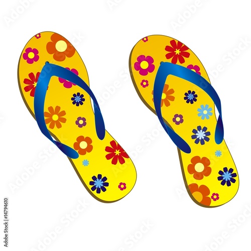 beach sandals. a pair of yellow each-sandals