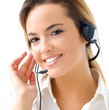 young  blond woman with headphones