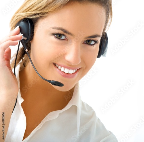 blond girl with headphones