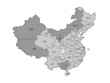 Chinakarte mit Regionen und Zeichen - ohne Taiwan