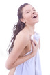 woman cover body with towel woman cover body with towel