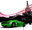 Green sport car with Paris image background Green sport car with Paris image background