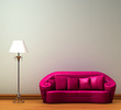 Pink couch with standard lamp in minimalist interior