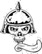 Punk tattoo style skull with helmet and long tongue