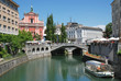 Tromostovje Ljublianica river Church Slovenia Ljubljana