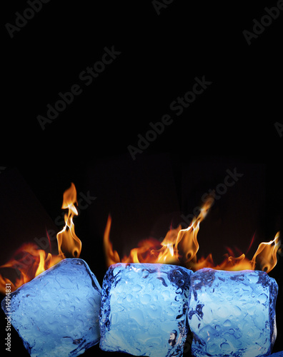 Photo: Burning ice cubes on black background Burning ice cubes on black background