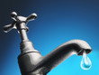 Drop of water trickling from tap, close-up digital composite