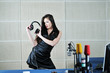 woman headset dance