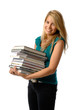 Young student Woman Carrying a Stack of books