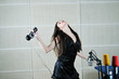 woman headset dance