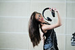 woman headset dance