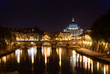 Night view of Saint Peter's Basilica in Rome