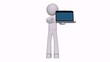 funny little man in 3d with laptop