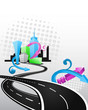 abstract city artwork with roads and modern elements