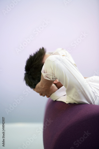 Sofa Neck on Businessman Reclining  Hands On Neck  On Sofa  Side View    Moodboard