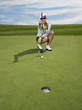 Golfer lining up shot