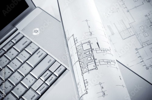 plans and laptop