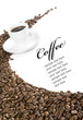 Coffee cup and grain on white background