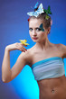 model with butterfly bodyart