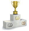 Podium with golden trophy Podium with golden trophy