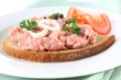 sandwich with mettwurst, tomato and onion