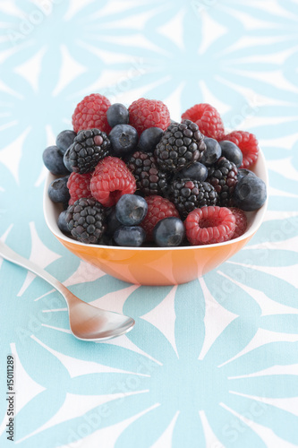 Photo: Spoon and bowl of forest fruits Spoon and bowl of forest fruits