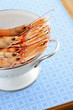 Shrimps in colander, elevated view