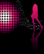 Sexy girl dancing with a disco ball and stars on glossy floo