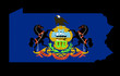 Illustration: Pennsylvania Flag as the territory Map on the Black Background Pennsylvania Flag as the territory Map on the Black Background