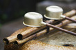 Japan, Nara, Kofuku-ji Temple, Row of ladles, close-up