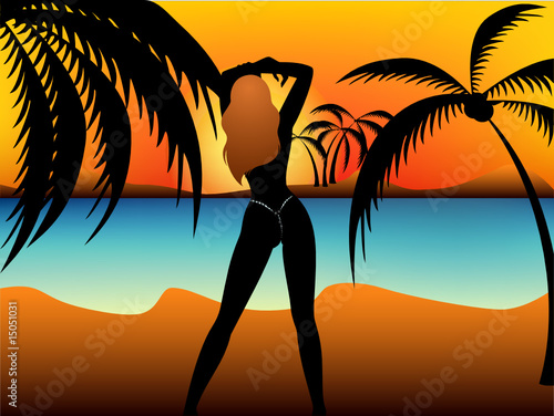Vector: Beautiful young girl on the summer beach Beautiful young girl on the summer beach