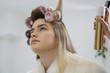 Model Having Hair Put in Curlers