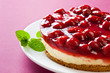 Delicious strawberry cheese cake with fresh mint