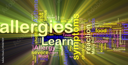 Illustration: Allergies word cloud glowing Allergies word cloud glowing