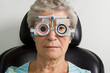 Lady having eye test examination