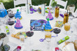 Elevated view of  table prepared for birthday party
