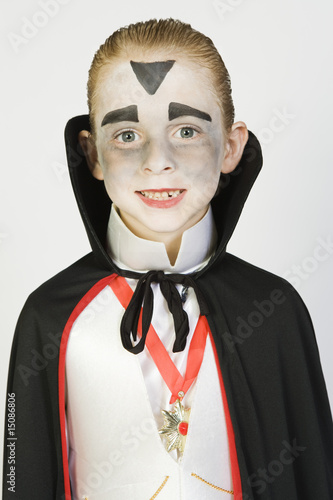 Photo: Portrait of boy 7-9 wearing dracula costume for Halloween Portrait of boy 7-9 wearing dracula costume for Halloween