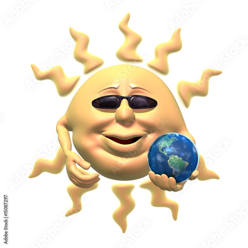 cartoon sun. Cartoon sun holding earth in